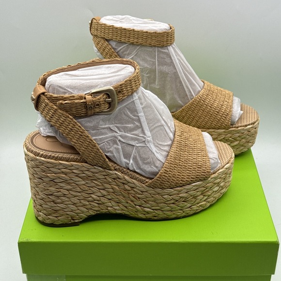 Sam Edelman Women's April Ankle-Strap Raffia-Wedge Sandals Sz 9.5 M - Picture 1 of 9